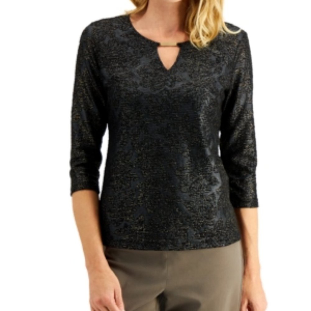 JM Collection Black Jacquards 3/4 Sleeve Women’s Shirt XXL NWT
